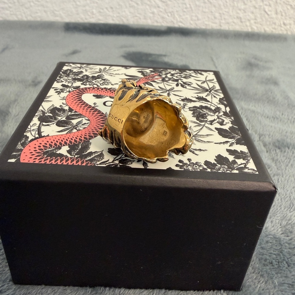 BRAND NEW Gucci Lion Head Bronze Black Crystal Ring Size 10 / X-Small / 5.25 - Picture 3 of 9